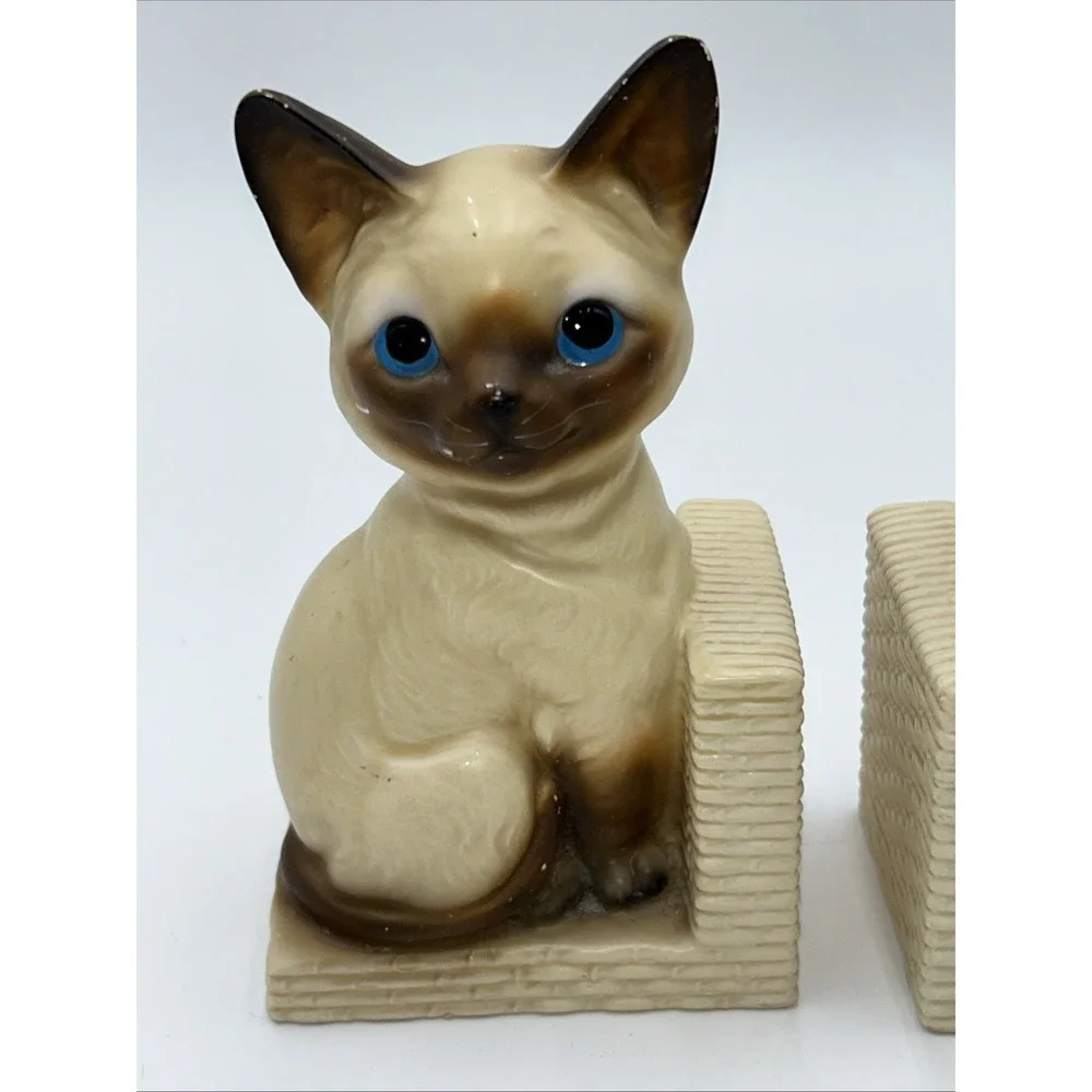 Vintage Cats Kittens Bookends Sand Filled Mid Century Calico Collectible